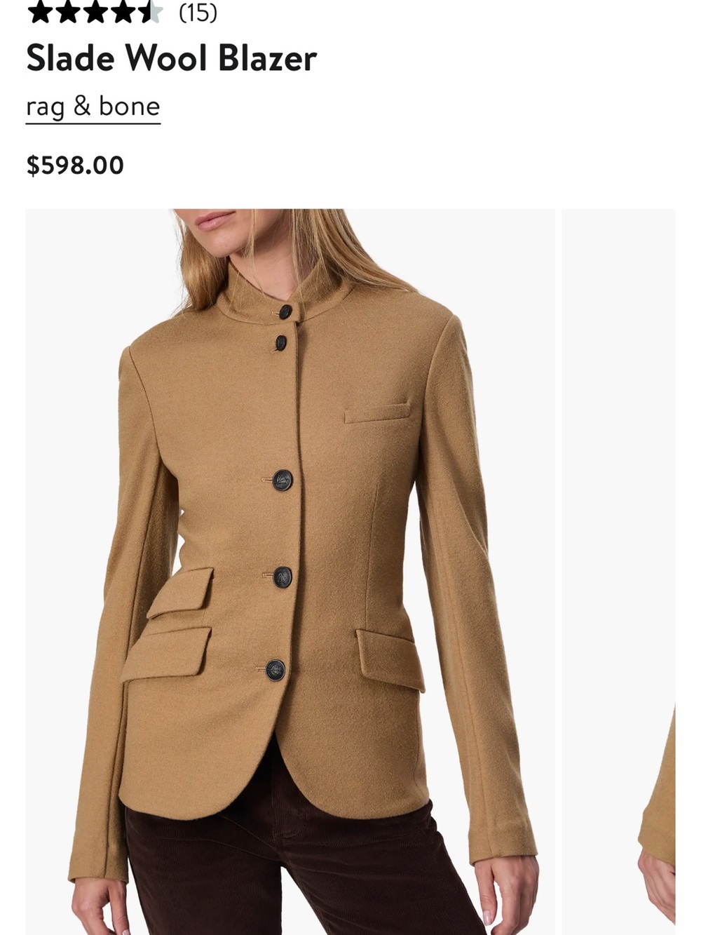 rag & bone Slade Stand-Collar Wool Blazer in Camel